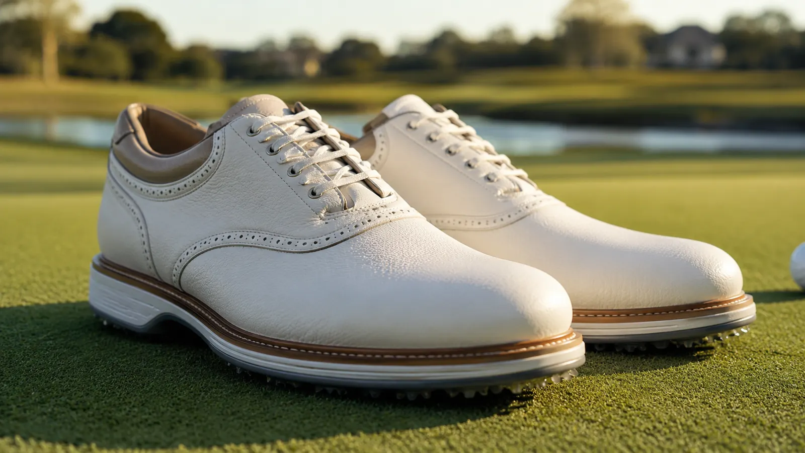 Chaussures de golf sur l'herbe d'un parcours