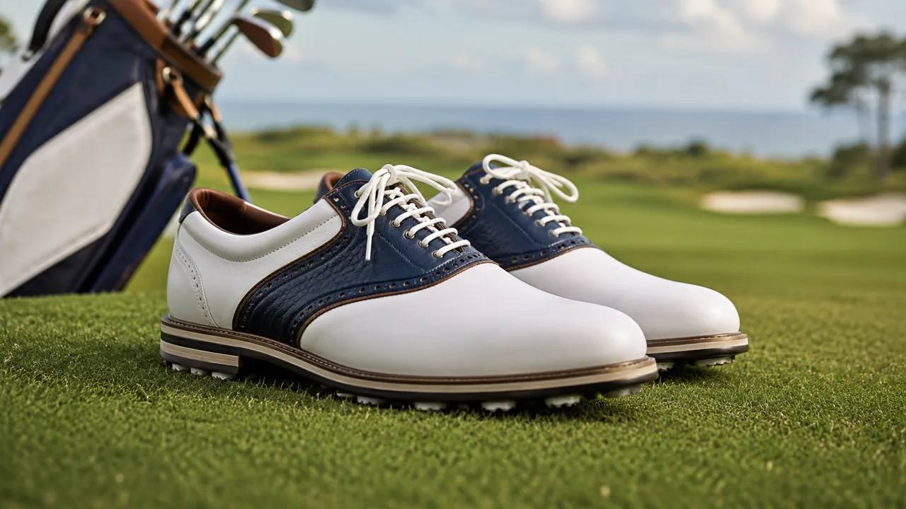 Golf à Bordeaux et dans le Médoc : parcours et grands vins 2 Chaussures de golf premium sur un green