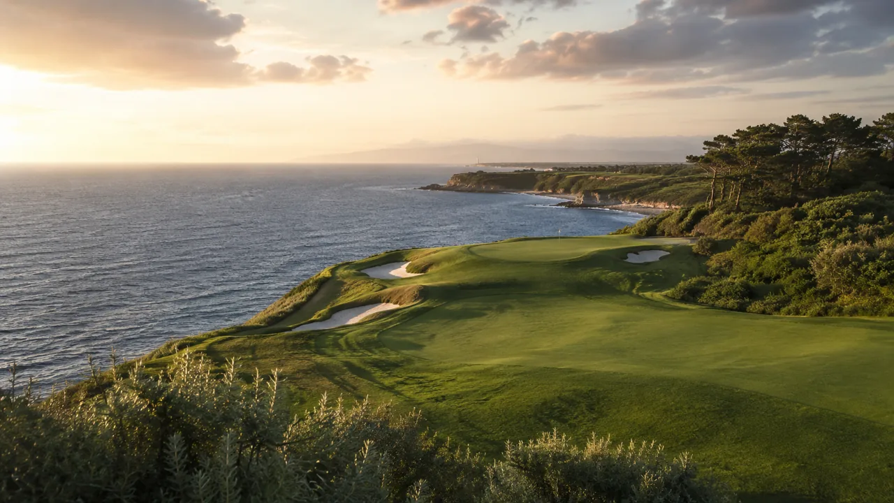Golf en Corse : l'Île de Beauté entre mer et montagne 2 Paysage côtier tranquille au crépuscule