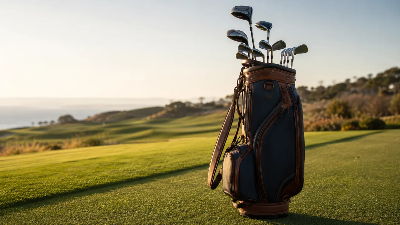 Sac de golf au coucher du soleil